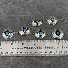 Load image into Gallery viewer, Shadowbox necklace next to ruler showing length of pendants as 5&quot;
