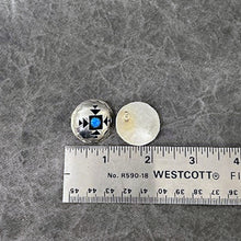 Load image into Gallery viewer, Shadowbox sterling silver earrings next to ruler showing back with posts and approximate diameter of each at 1"