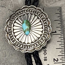 Load image into Gallery viewer, Navajo Sterling Silver Concho Bolo Tie with Sonoran Turquoise by Geneva Ramone