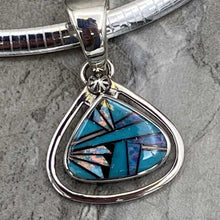 Load image into Gallery viewer, Navajo Sterling Silver Necklace with Inlaid Turquoise & Fire Opal Pendant
