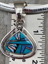 Load image into Gallery viewer, Navajo Sterling Silver Necklace with Inlaid Turquoise & Fire Opal Pendant