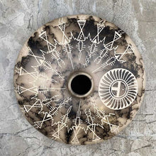 Load image into Gallery viewer, Horsehair round pot hade etched with traditional Acoma designs.