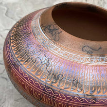 Load image into Gallery viewer, Round horsehair vase with etched designs.