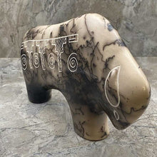 Load image into Gallery viewer, Horeshair pottery bison figure with hand etched designs.