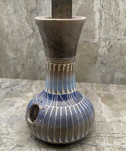 Load image into Gallery viewer, Hand etched pottery vase with dream catcher inlay with ruler showing height of 7.5".