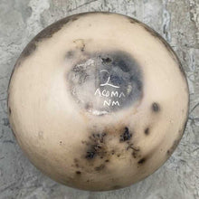 Load image into Gallery viewer, Bottom of Acoma horsehair pot with etched turtle design showing artist signature.
