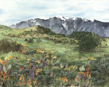 Load image into Gallery viewer, Greenhorn Peak in spring, print of watercolor by Pueblo artist Bonnie Waugh available in the History Colorado Shop
