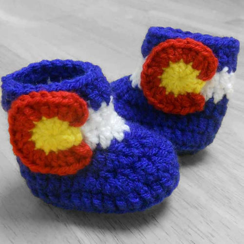 Crochet Colorado flag baby booties