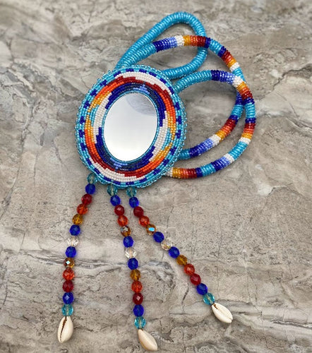 Beaded necklace with mirror center