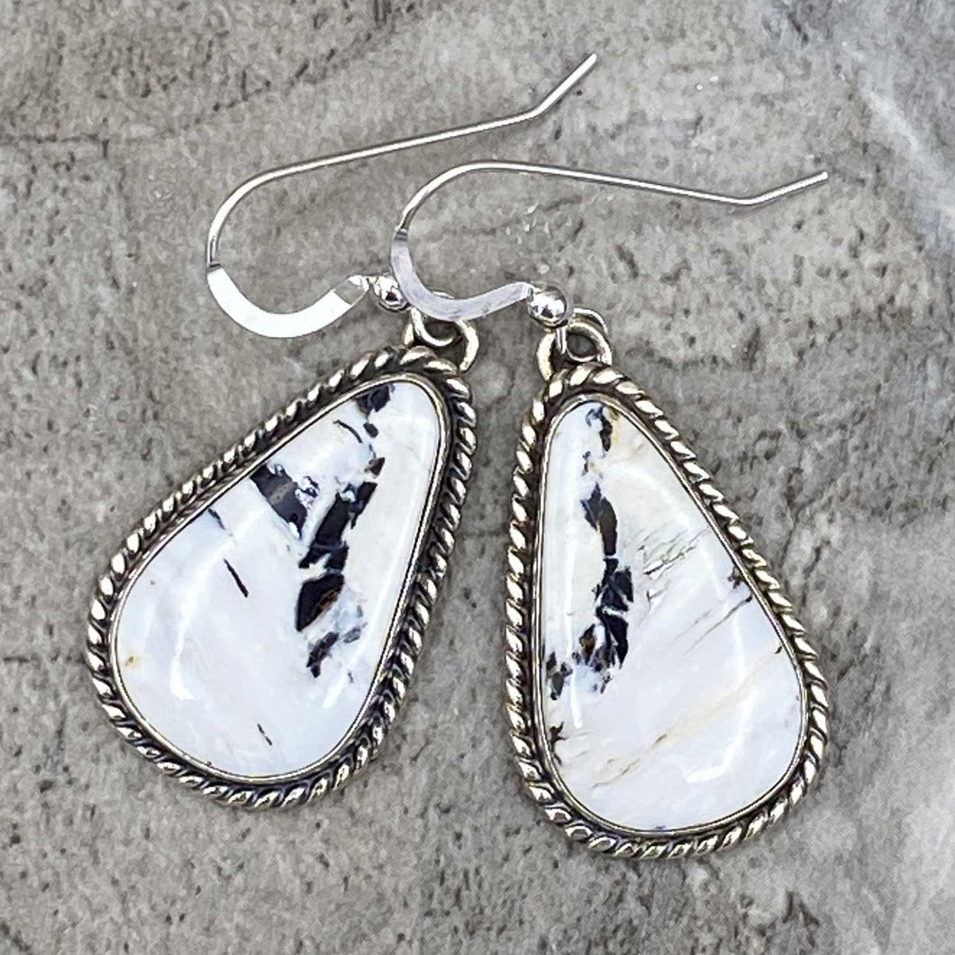White Buffalo and Sterling Silver Teardrop Earrings by Kevin Ramone