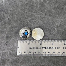 Load image into Gallery viewer, Shadowbox sterling silver earrings next to ruler showing back with posts and approximate diameter of each at 1&quot;
