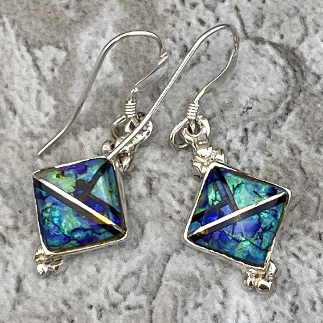 Navajo Sterling Silver Spider Opal Inlay Drop Earrings