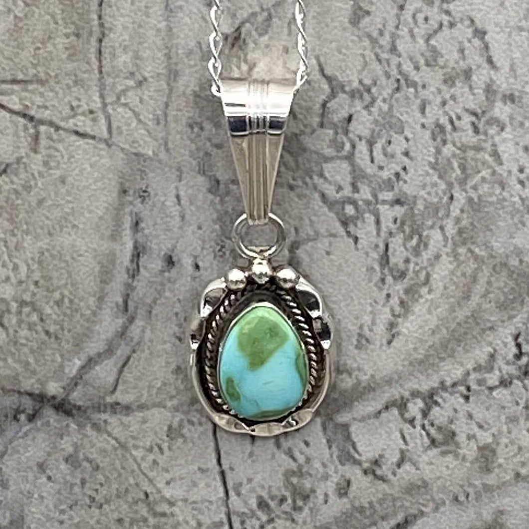 Navajo Sterling Silver Sonoran Turquoise Pendant Necklace