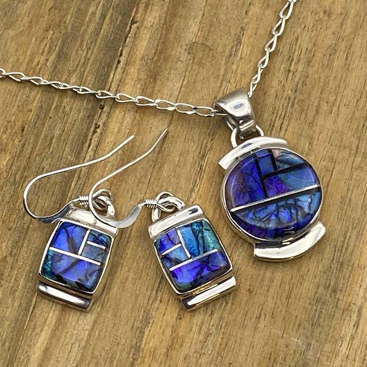 Spider opal and sterling silver pendant and earring set.