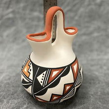 Load image into Gallery viewer, Acoma Pottery Wedding Vase with geometric design and ruler showing height
