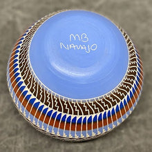 Load image into Gallery viewer, bottom on Navajo hand painted and etched pot with initials MB
