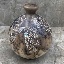 Load image into Gallery viewer, Acoma Horsehair Seed Pot with Turquoise Inlay
