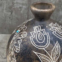 Load image into Gallery viewer, Acoma Horsehair Seed Pot with Turquoise Inlay
