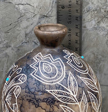 Load image into Gallery viewer, Acoma Horsehair Seed Pot with Turquoise Inlay
