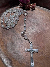 Load image into Gallery viewer, Traditional Five Decade rosary with Czech Clear crystal beads. 28” long with silvertone cross and center medal.
