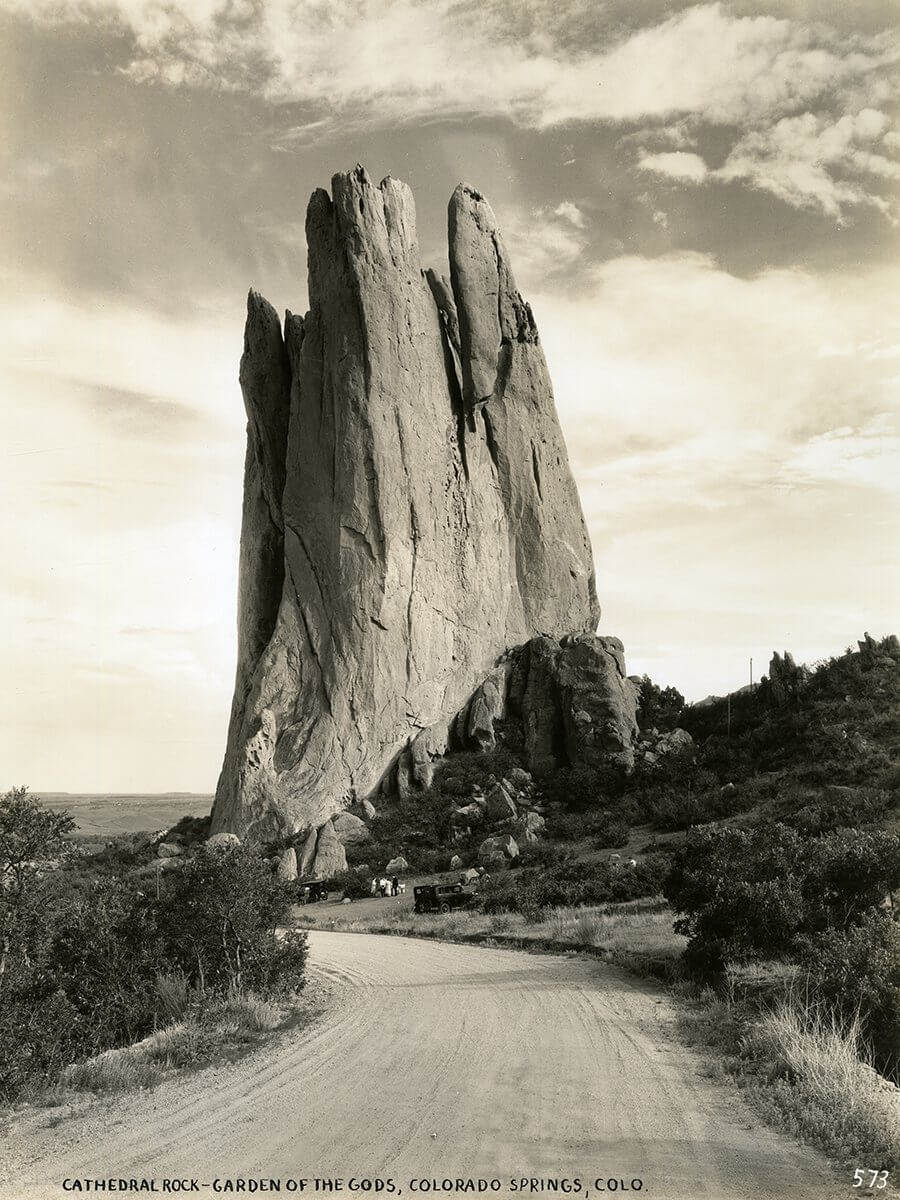 Vintage 1930s Era Black and White Poster Photo of Cathedral Rock at Garden of the Gods in Colorado Springs, CO