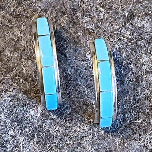 Genuine American Indian Zuni Sterling Silver and Turquoise Hoop Earrings from the History Colorado Shop